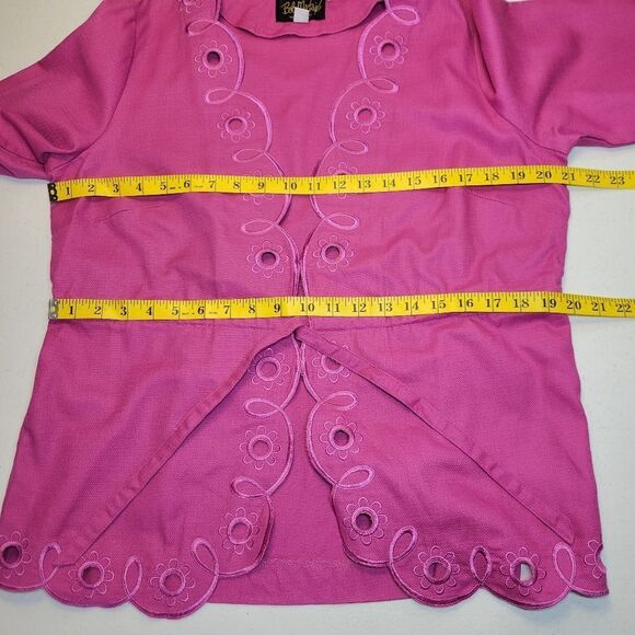 Bob Mackie Y2K Pink Eyelet Kimono Cardigan Cinched Waist Cotton Jacket NEW - Picture 9 of 10